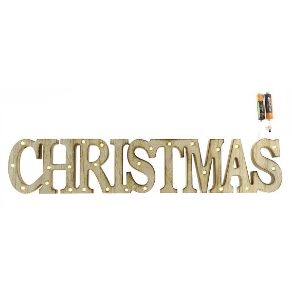 Χριστουγεννιάτικη Διακοσμητική Ξύλινη Επιγραφή "CHRISTMAS", με 25 LED (50cm)